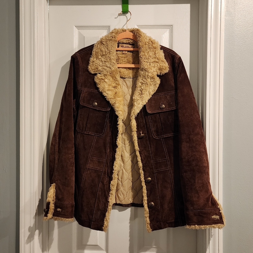 Wilson Maxima Brown Suede & Leather Vintage Coat